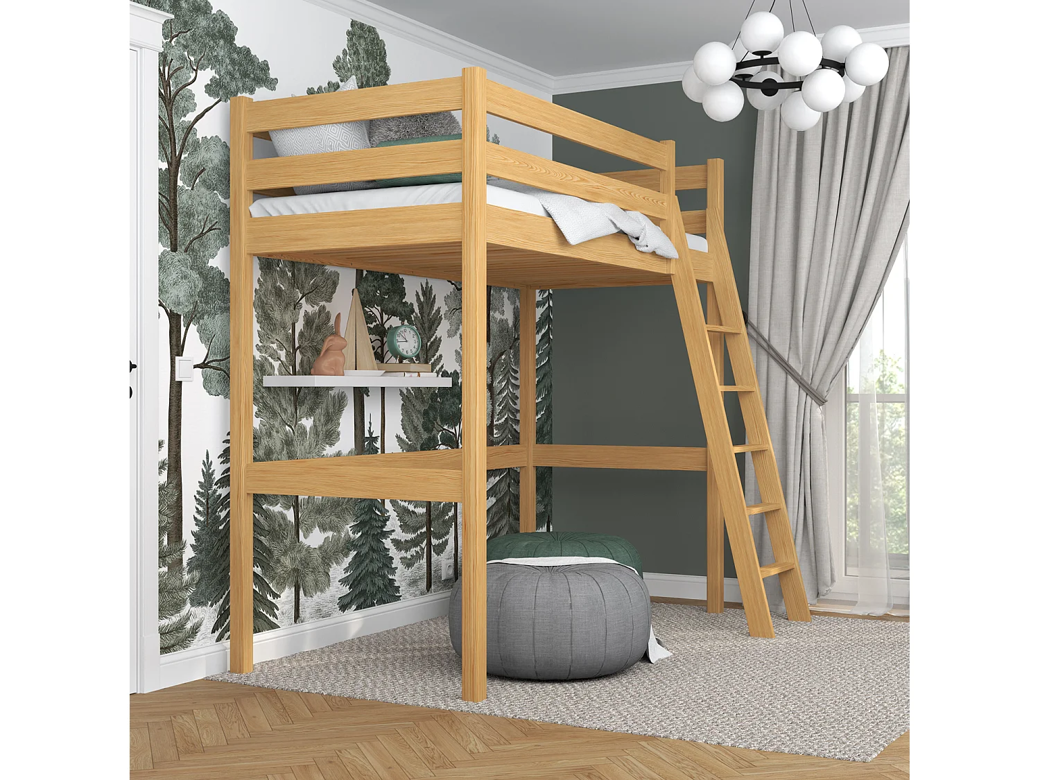 Lit mezzanine en bois N03 Pin Naturel 100x200