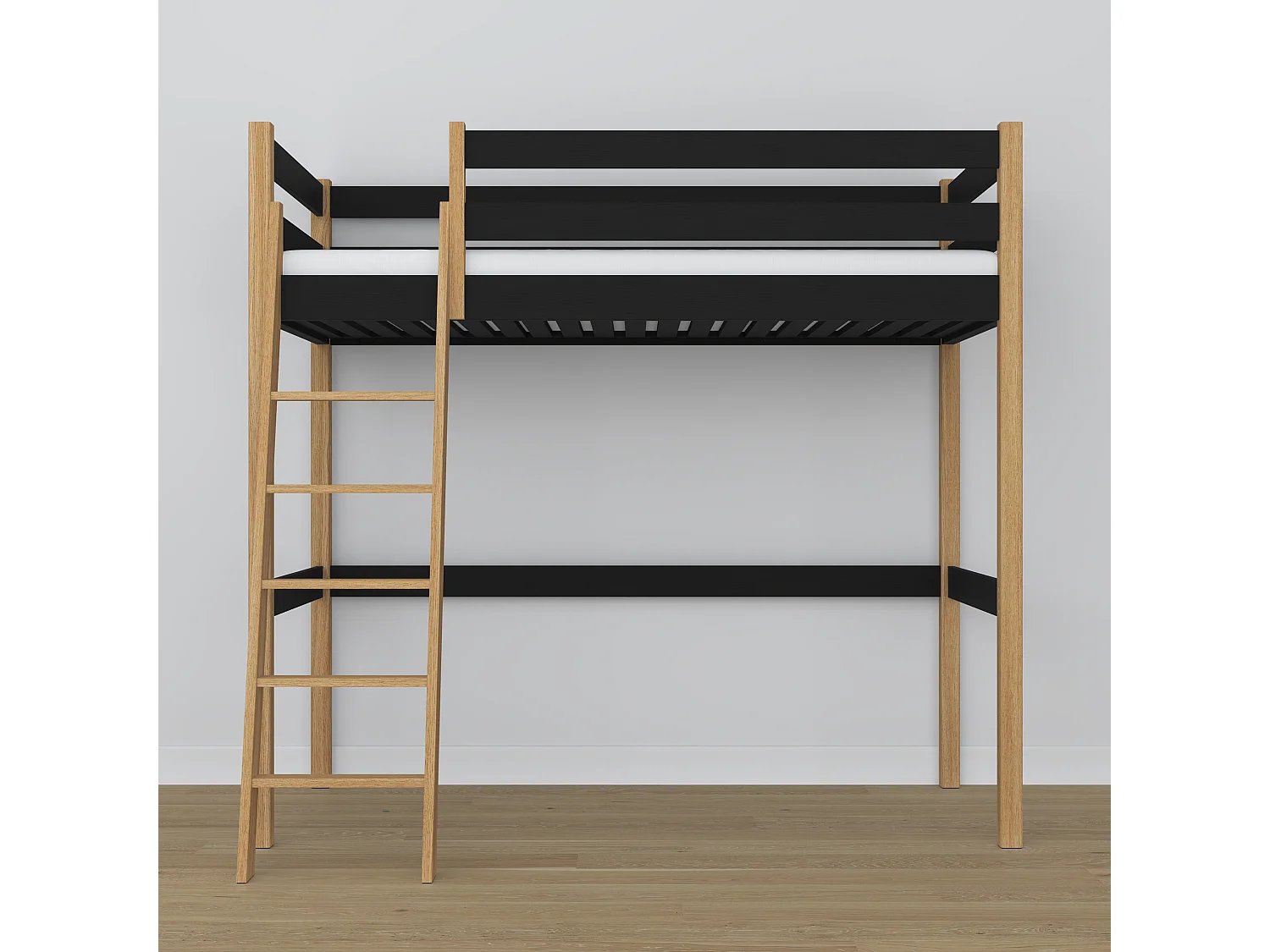 Lit mezzanine en bois N03 Noir / Chêne Naturel 80x200