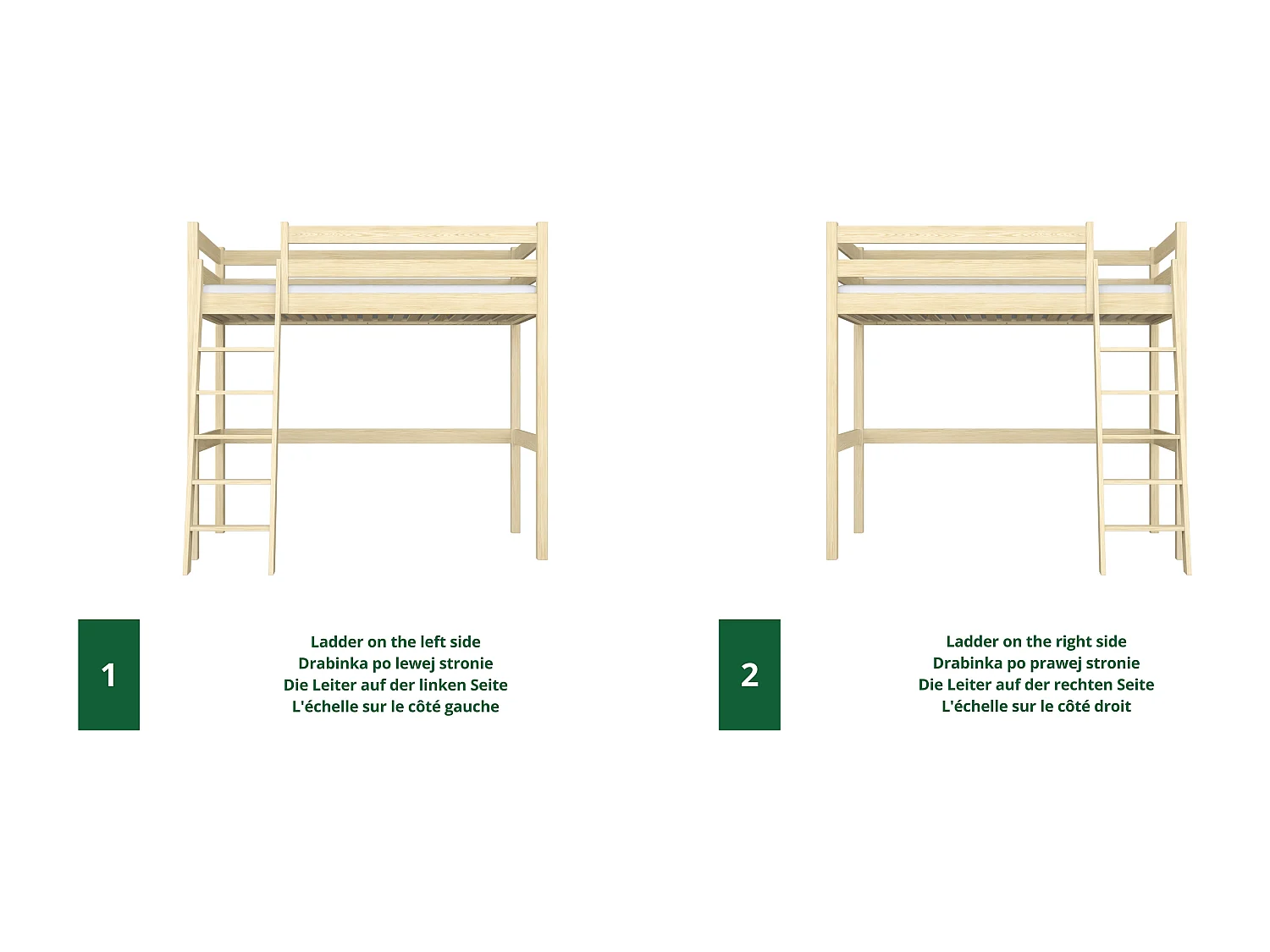 Lit mezzanine en bois N03 Pin Clair 80x190