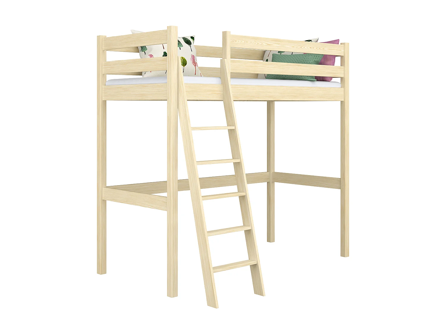 Lit mezzanine en bois N03 Pin Clair 100x190