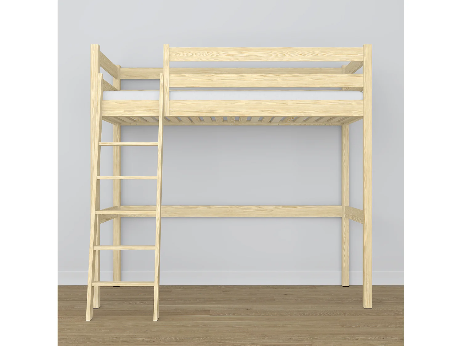 Lit mezzanine en bois N03 Pin Clair 100x190