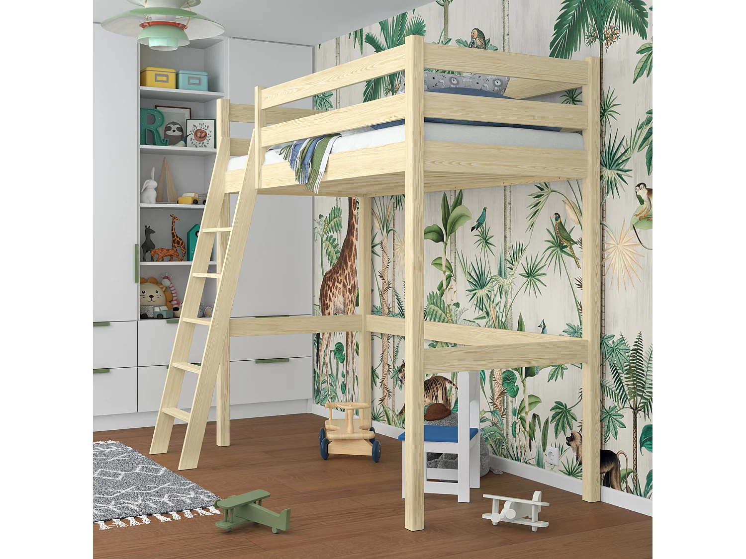 Lit mezzanine en bois N03 Pin Clair 120x190