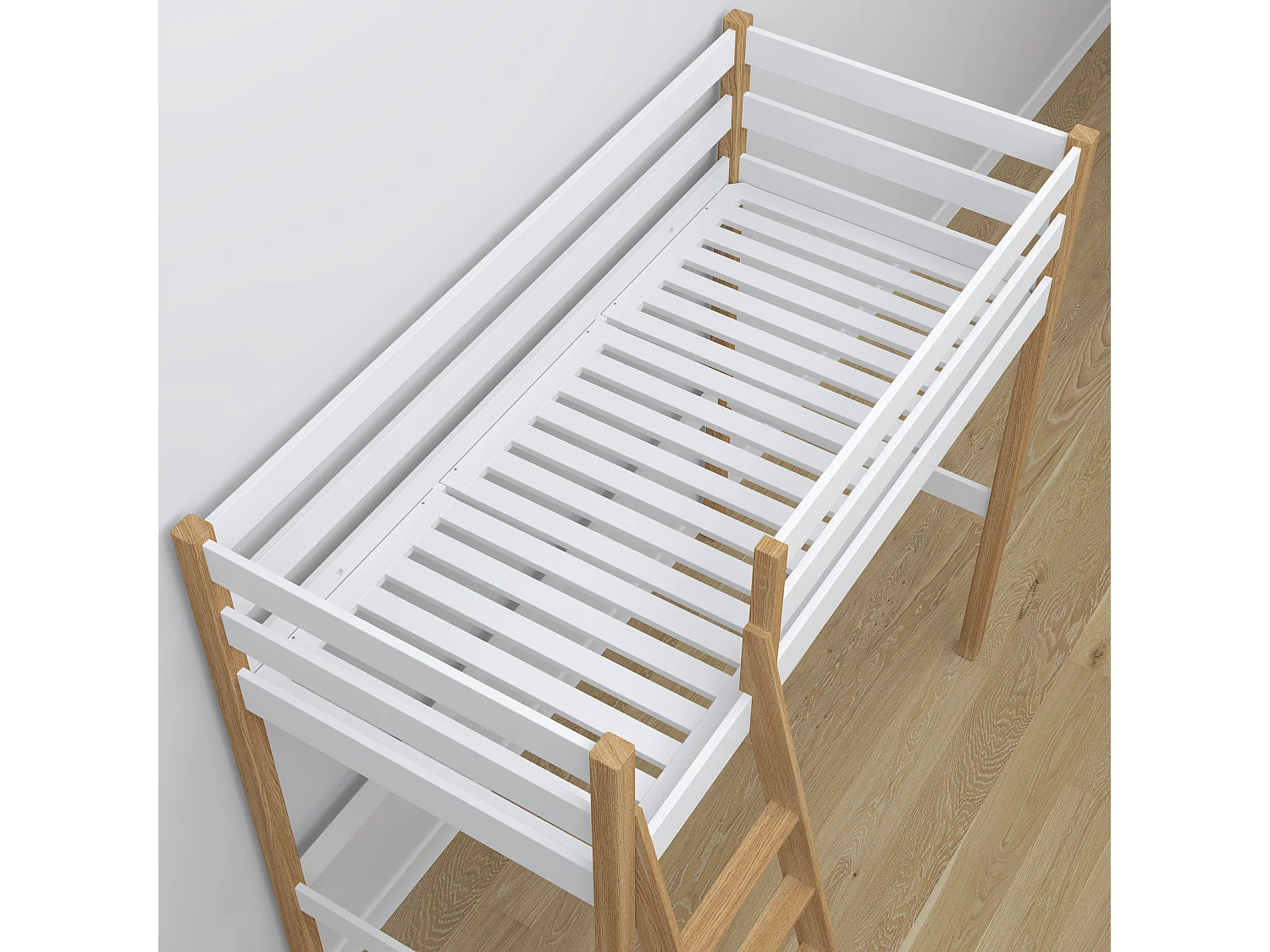 Lit mezzanine en bois N03 Blanc / Chêne Naturel 100x190