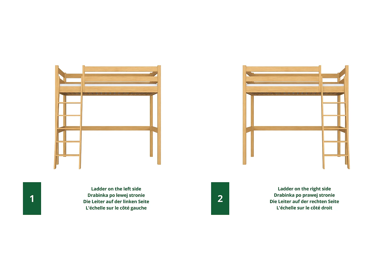 Lit mezzanine en bois N03 Pin Naturel 80x180