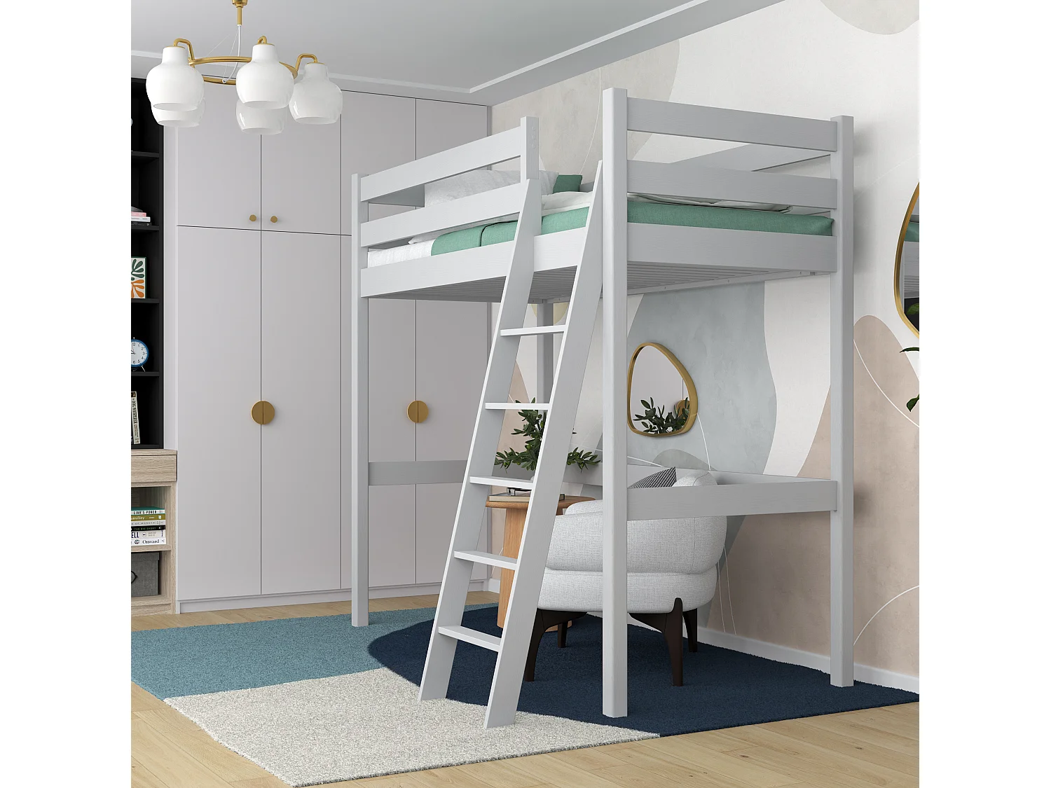 Lit mezzanine en bois N03 Gris 100x190