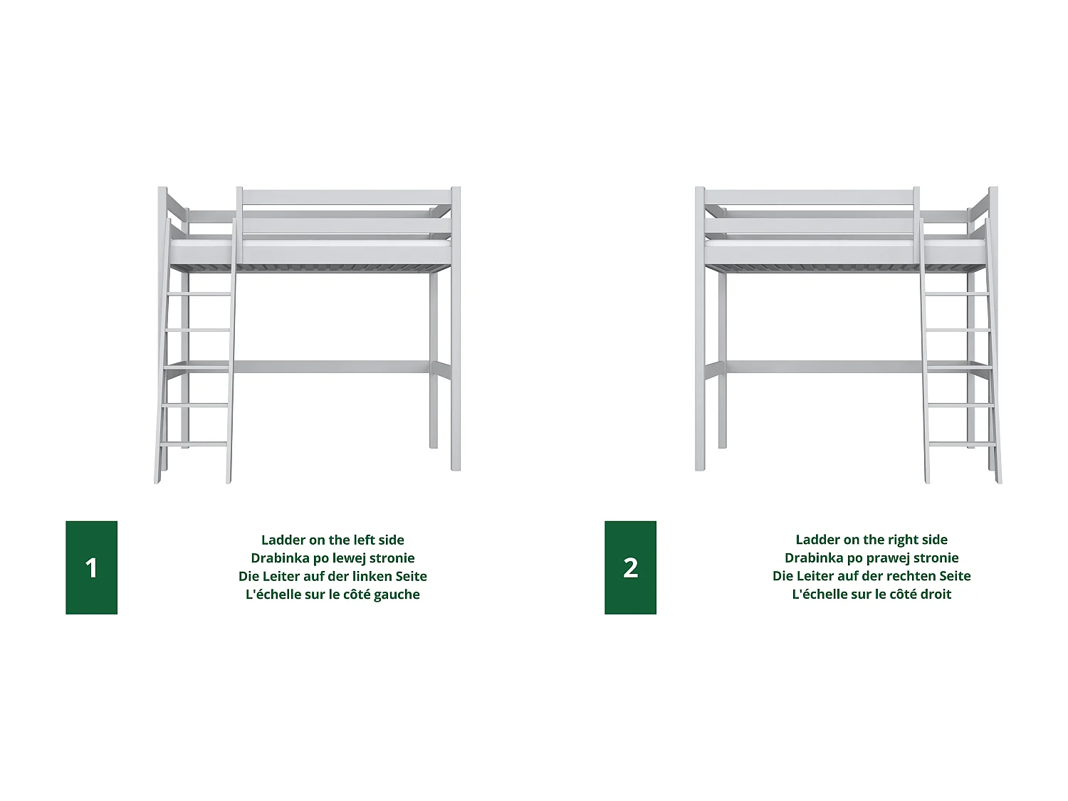 Lit mezzanine en bois N03 Gris 100x190