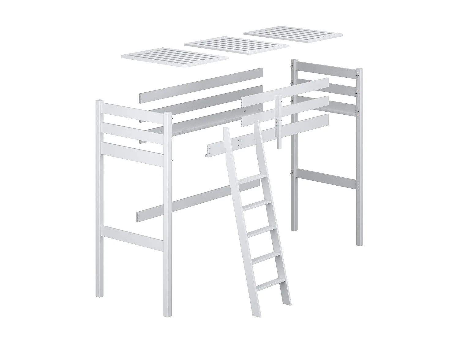 Lit mezzanine en bois N03 Blanc / Chêne Naturel 120x200