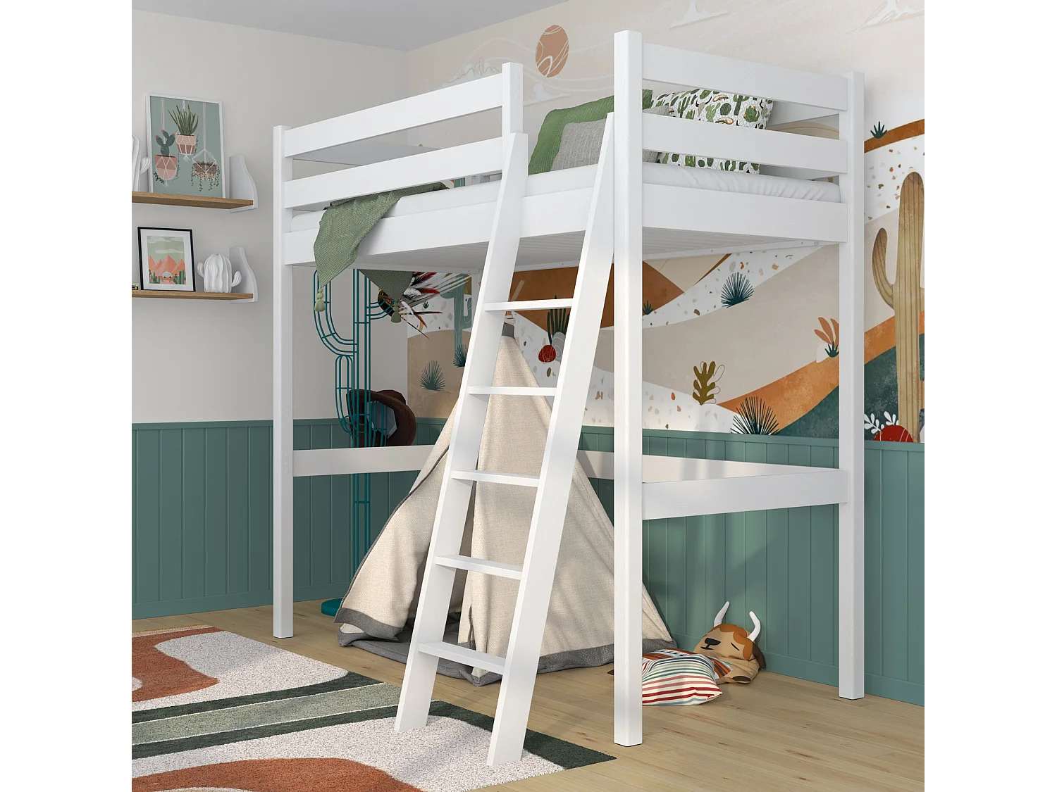 Lit mezzanine en bois N03 Blanc 100x200