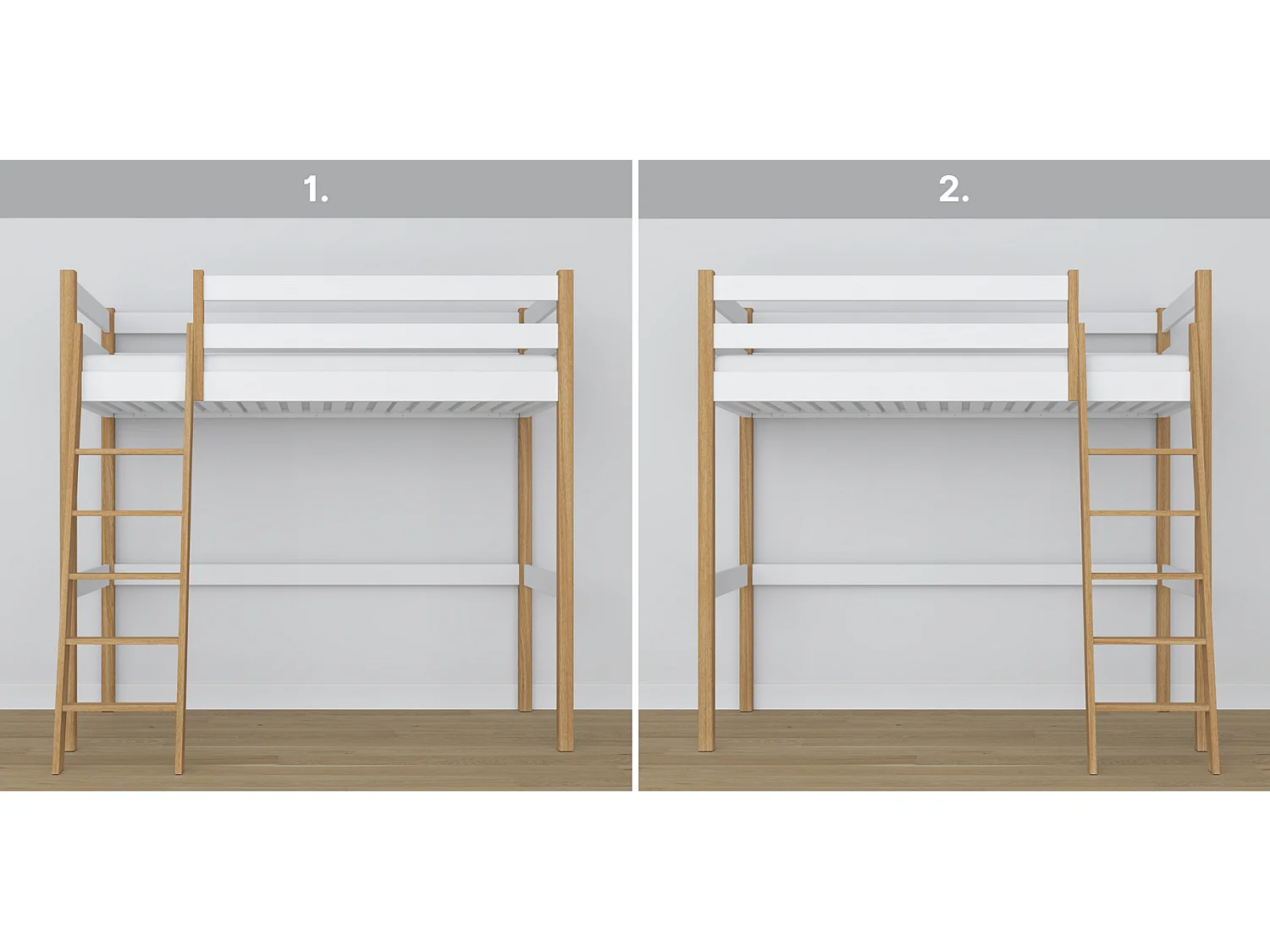 Lit mezzanine en bois N03 Blanc / Chêne Naturel 80x190