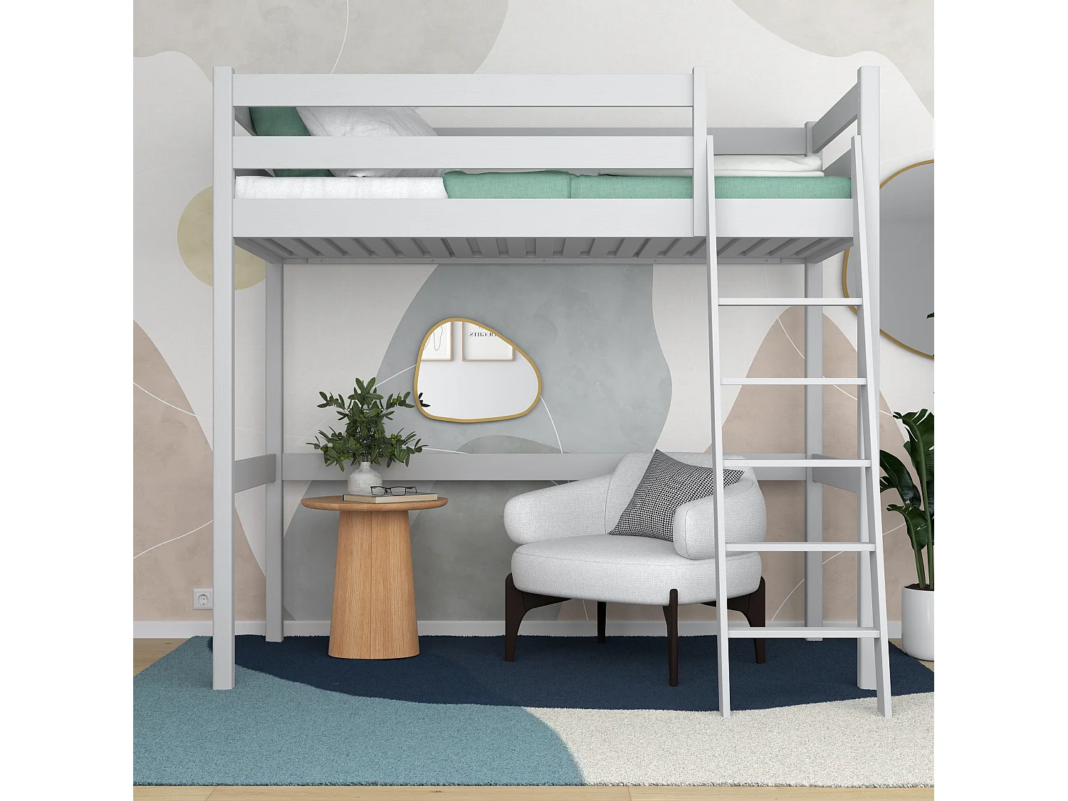 Lit mezzanine en bois N03 Gris 80x200