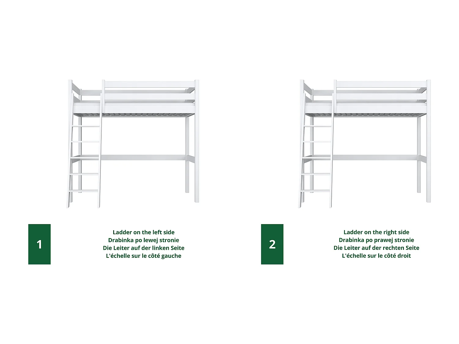 Lit mezzanine en bois N03 Blanc 120x190