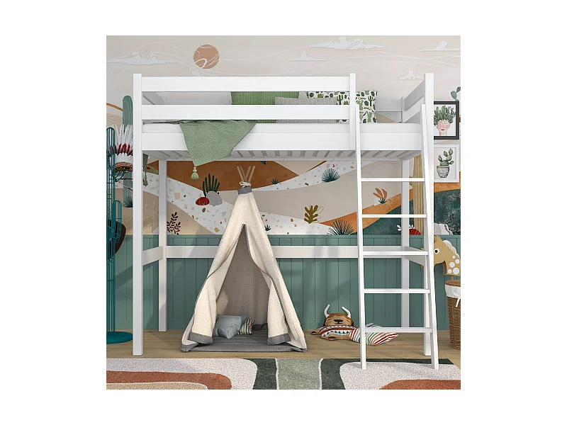 Lit mezzanine en bois N03 Blanc 120x180