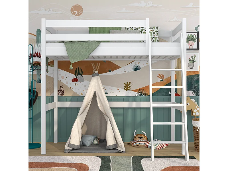 Lit mezzanine en bois N03 Blanc 90x190