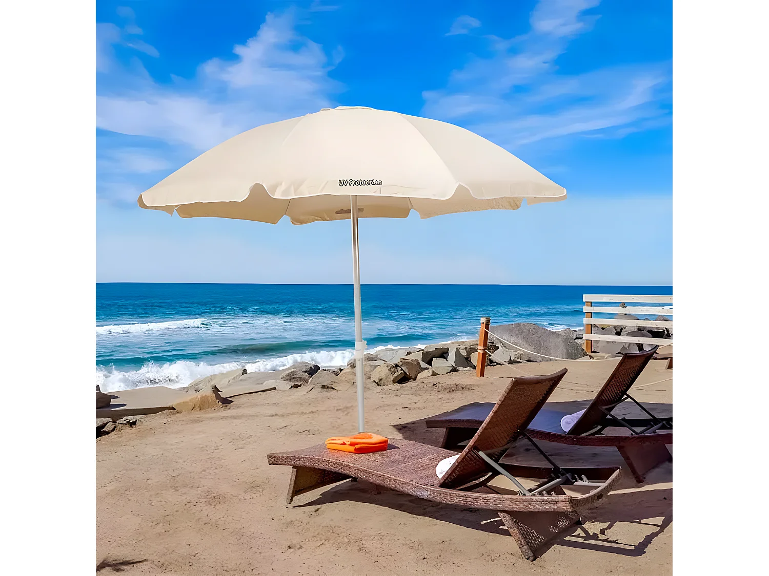 Parasol plage mer camping terrasse rond anti-vent 220cm réglable VOIVA