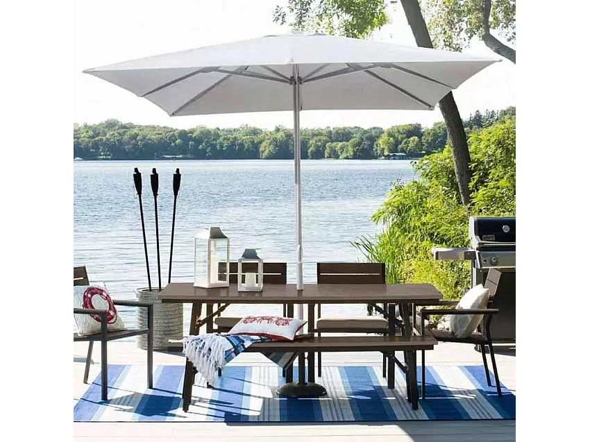 Parasol jardin terrasse 3x3 aluminium carré solide blanc MIRATI
