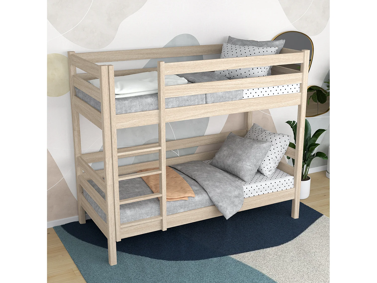 Lit superposé en chêne N01 Chêne Blanchi 80x180