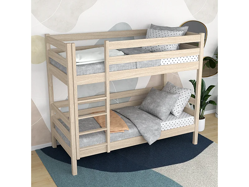 Lit superposé en chêne N01 Chêne Blanchi 120x200