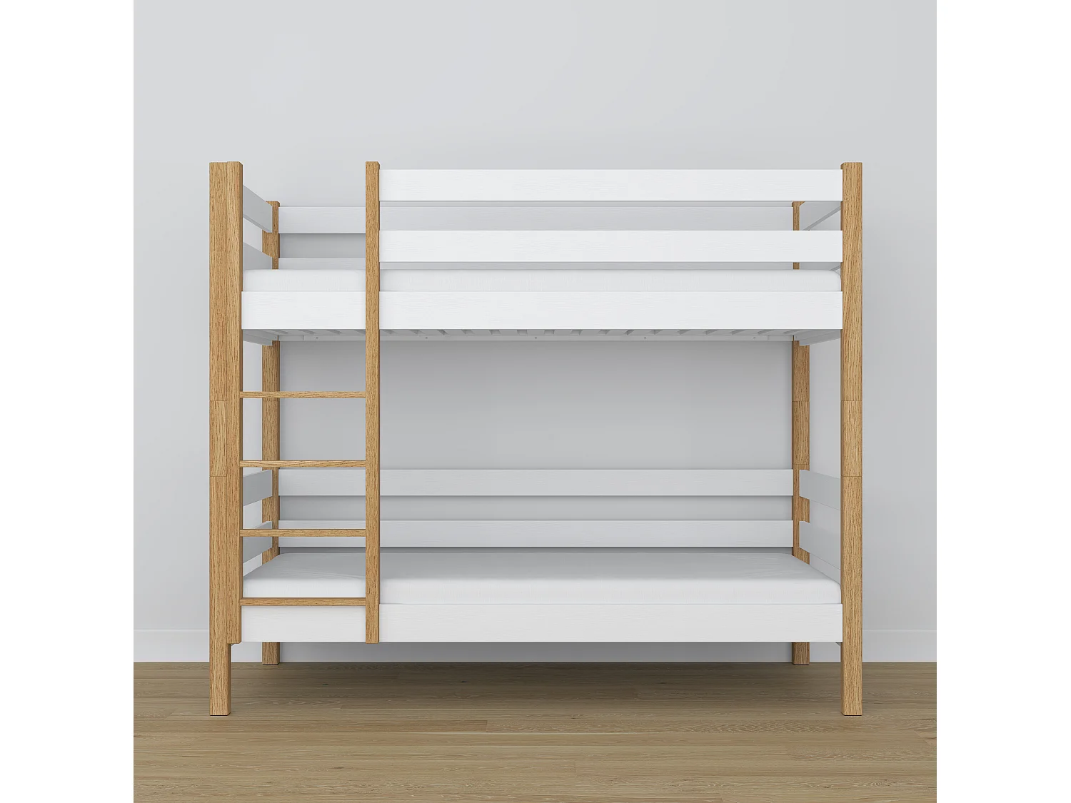 Lit superposé en bois N01 Blanc / Chêne Naturel 120x200