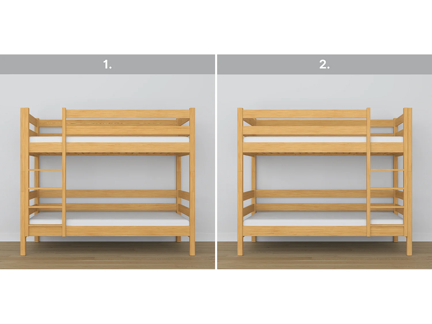 Lit superposé en bois N01 Pin Naturel 80x200