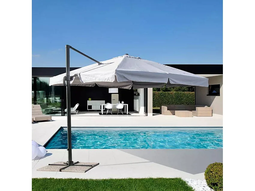 Parasol déporté jardin 3x3 bar restaurant terrasse avec volant ROSEE