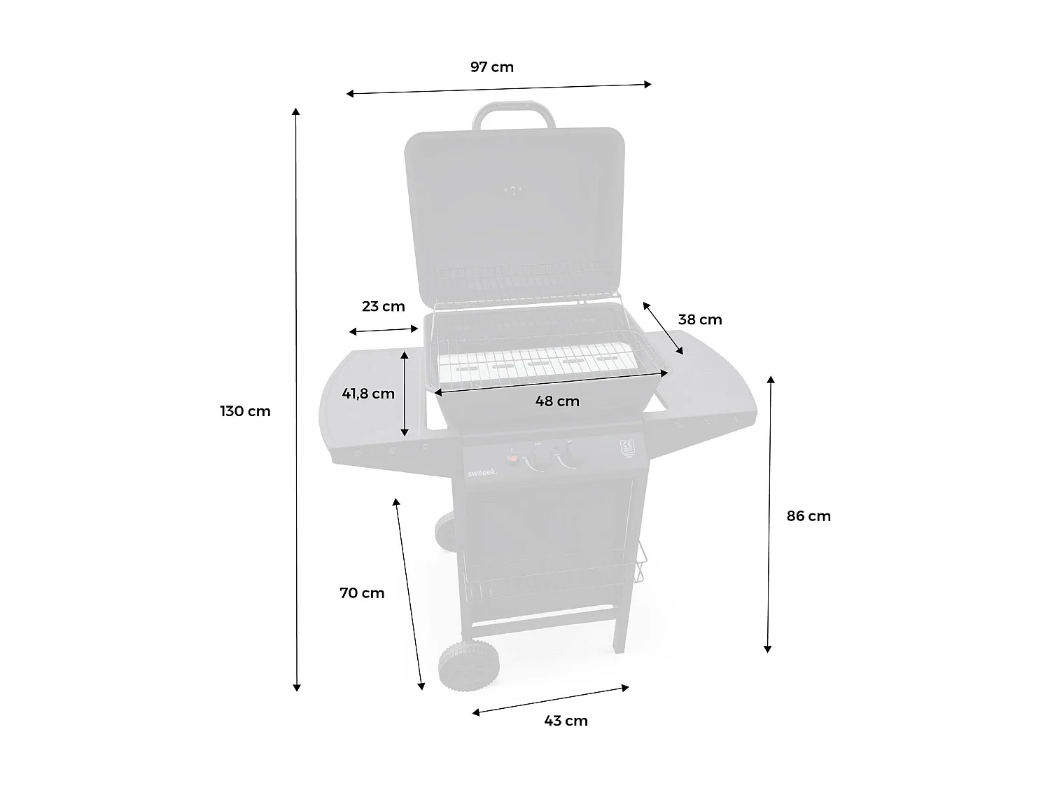 Barbecue au gaz - Aramis -  Cuisine extérieure 2 brûleurs avec tablettes latérales et thermomètre