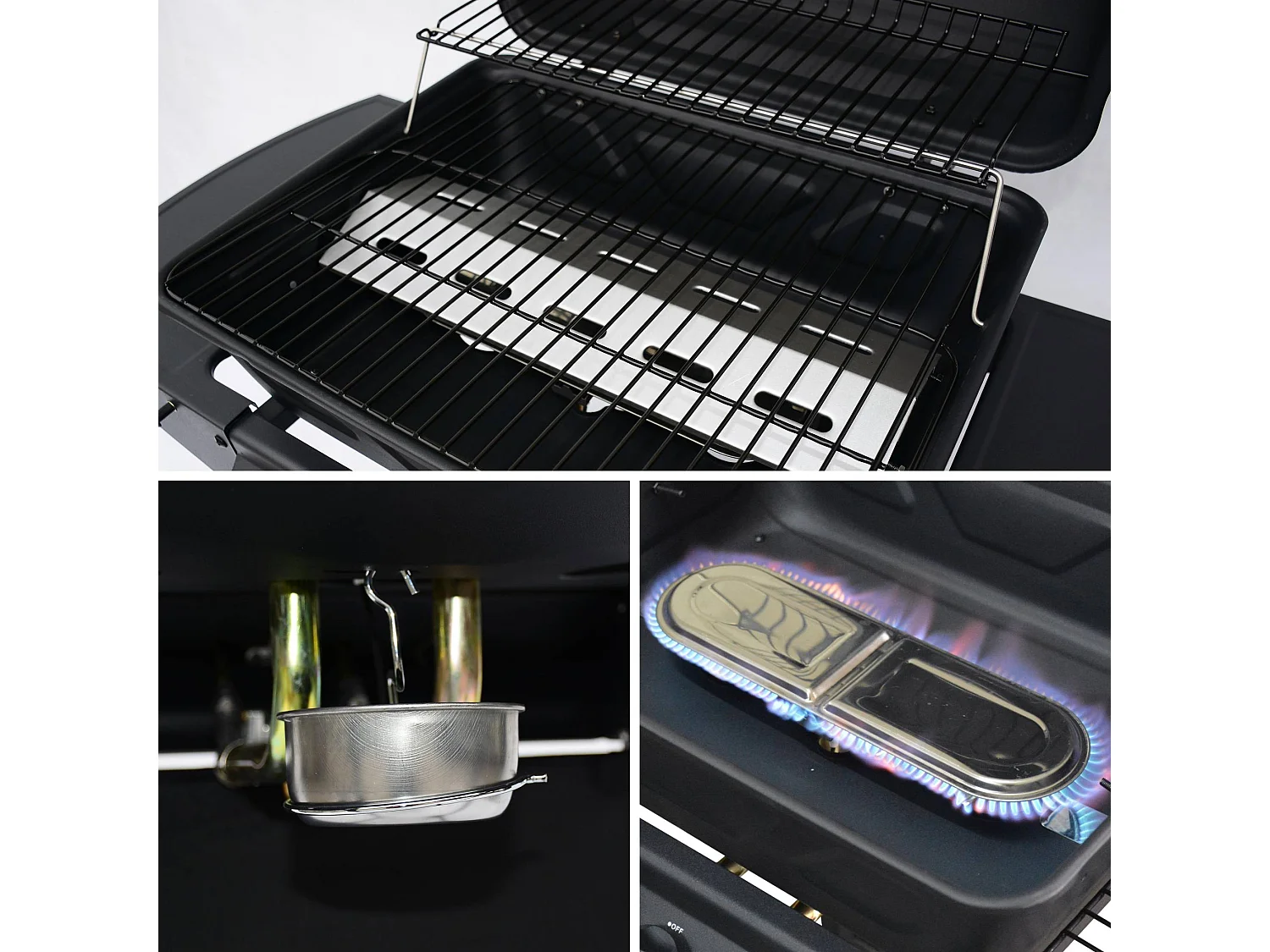 Barbecue au gaz - Aramis -  Cuisine extérieure 2 brûleurs avec tablettes latérales et thermomètre