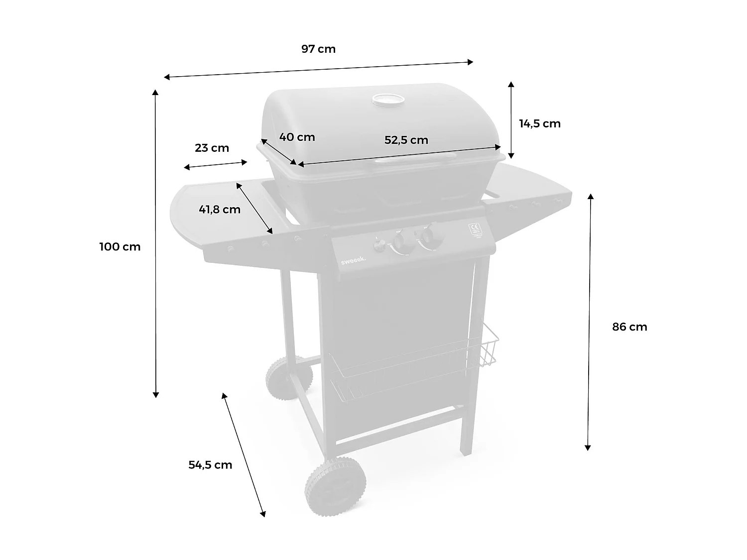 Barbecue au gaz - Aramis -  Cuisine extérieure 2 brûleurs avec tablettes latérales et thermomètre