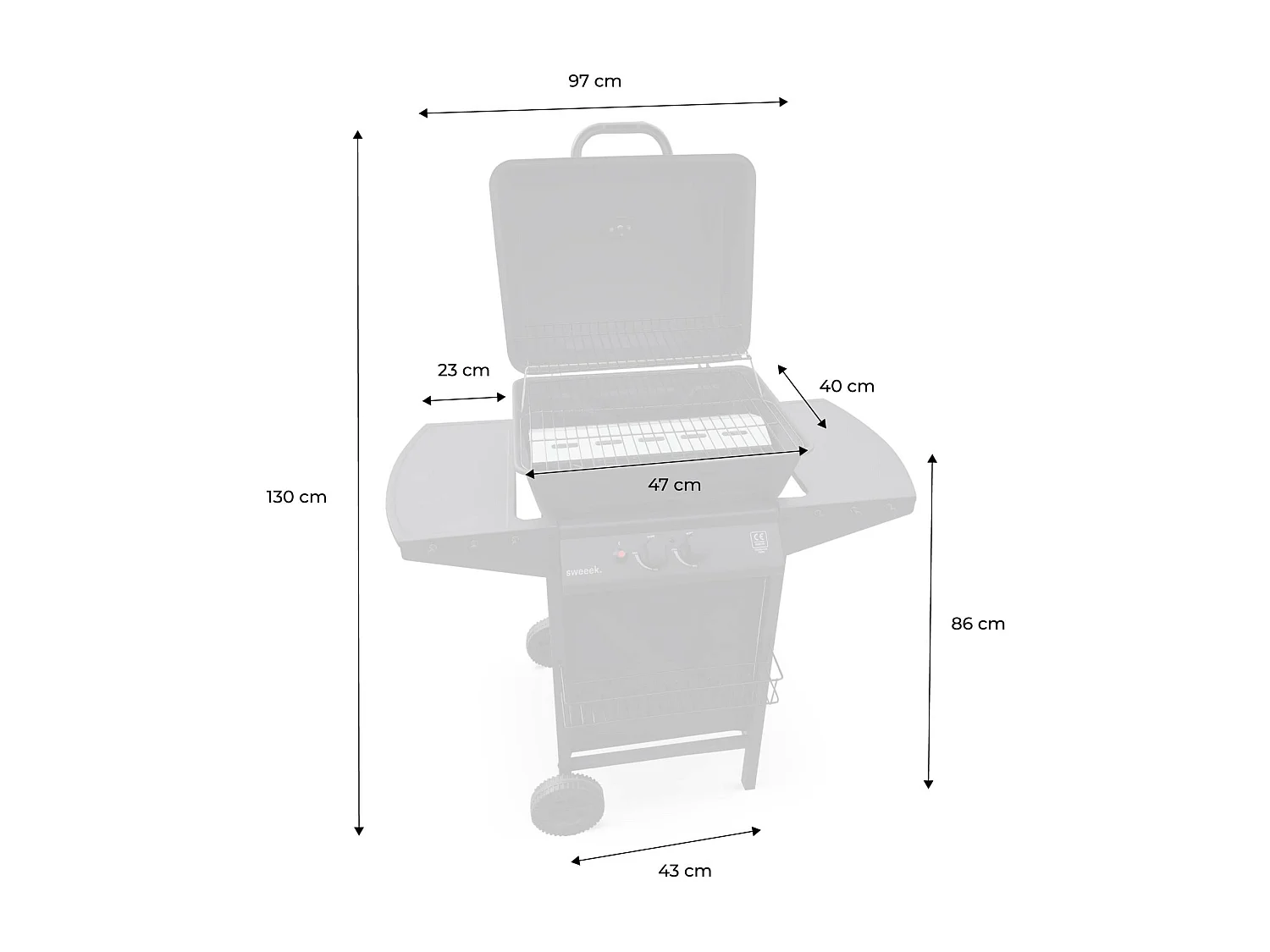 Barbecue au gaz - Aramis -  Cuisine extérieure 2 brûleurs avec tablettes latérales et thermomètre