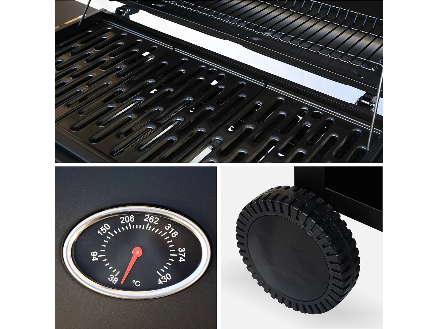 Barbacoa de gas de 7 quemadores con 1 quemador lateral, Negro