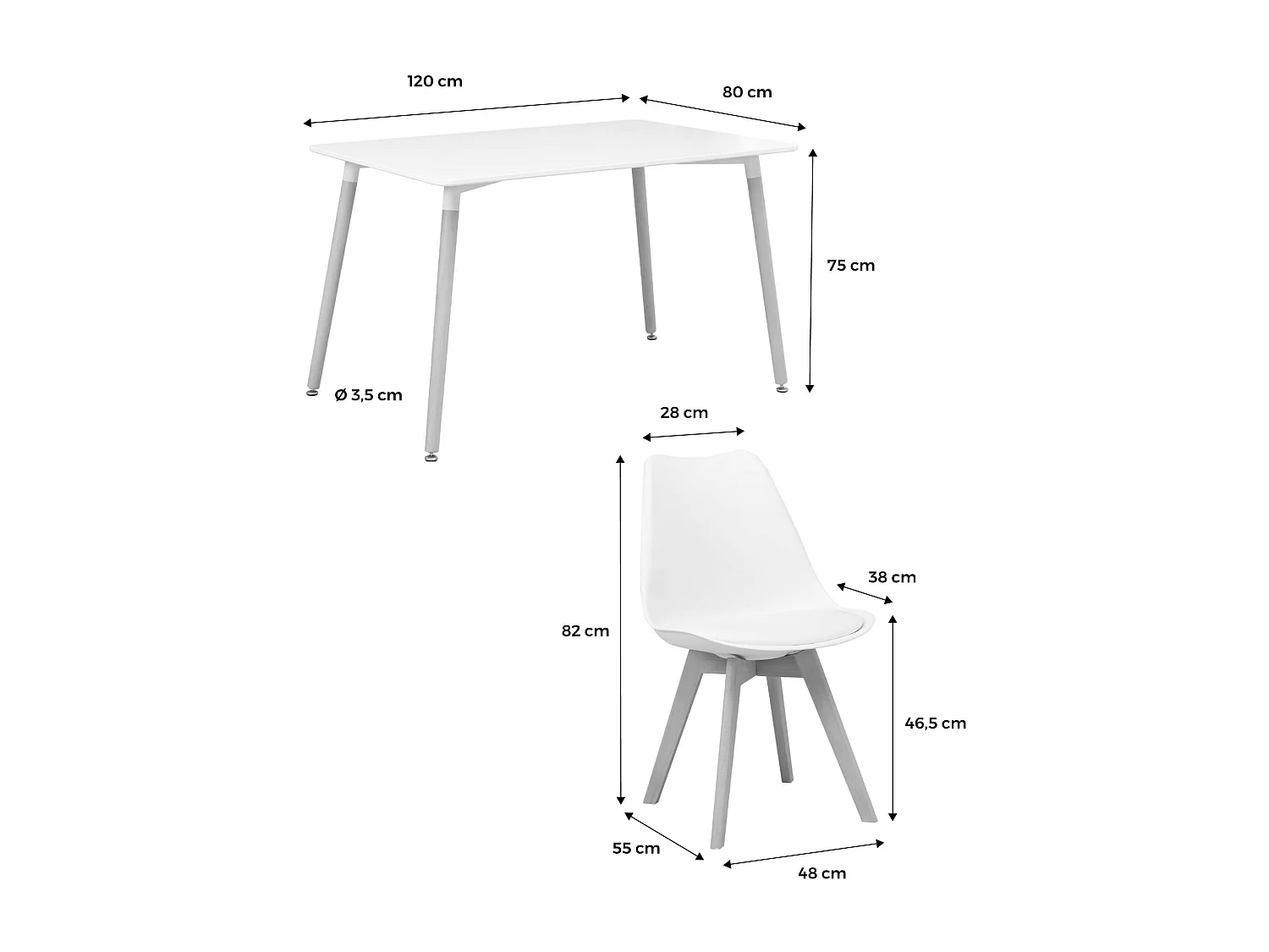 Set tavolo e 4 sedie da pranzo scandinavo con gambe in legno,