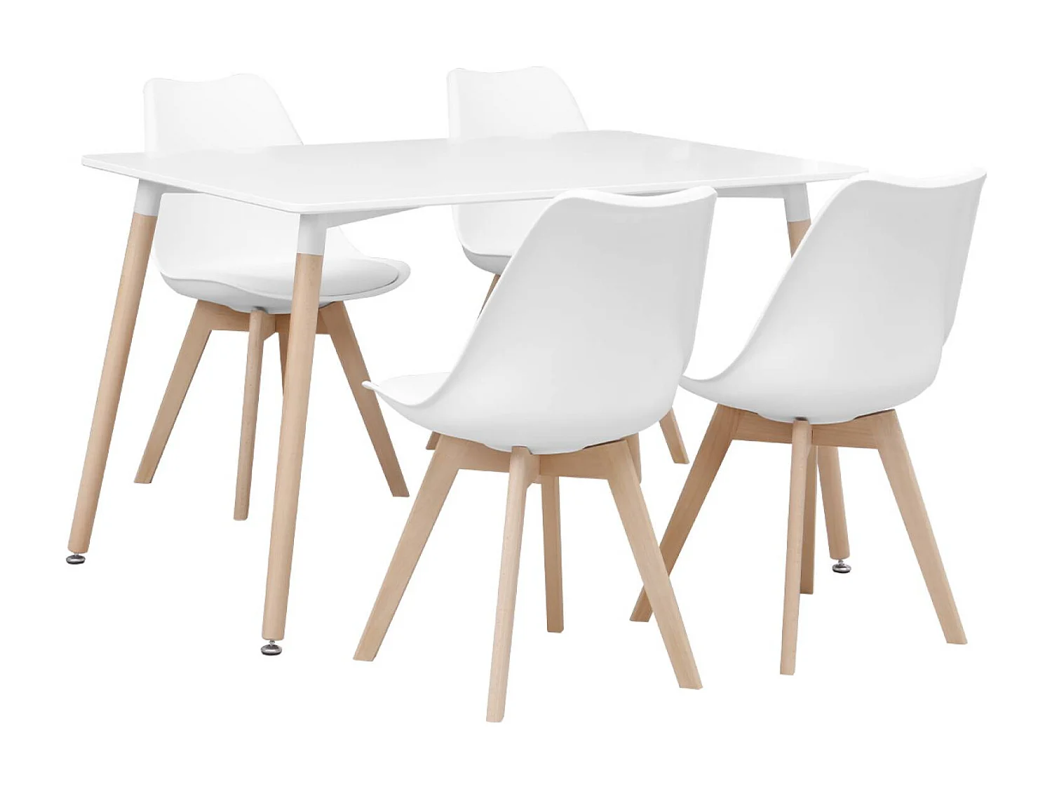 Set tavolo e 4 sedie da pranzo scandinavo con gambe in legno,