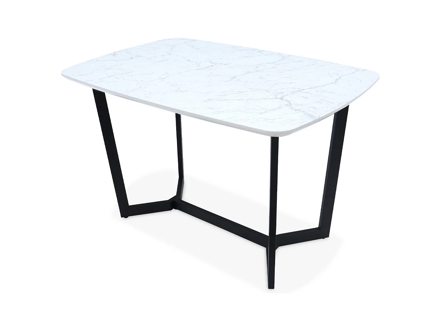 Mesa de comedor efecto mármol, patas de metal, de 4 a 6 plazas blanco
