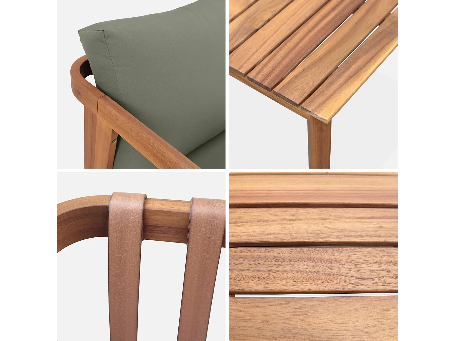 Set di mobili da giardino a 4 posti in legno di acacia, kaki