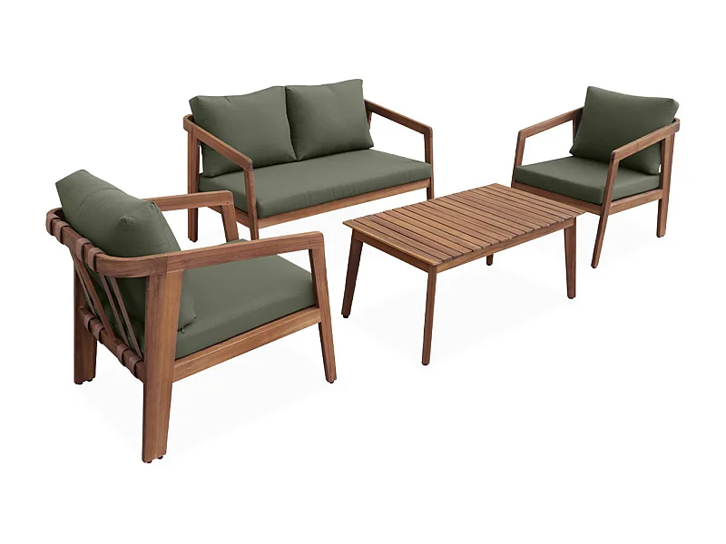 Conjunto de muebles de jardín de madera de 4 plazas kaki oscuro