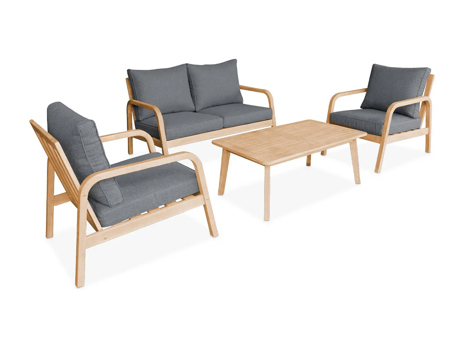 Conjunto de muebles de jardín de madera acacia, 4 plazas gris