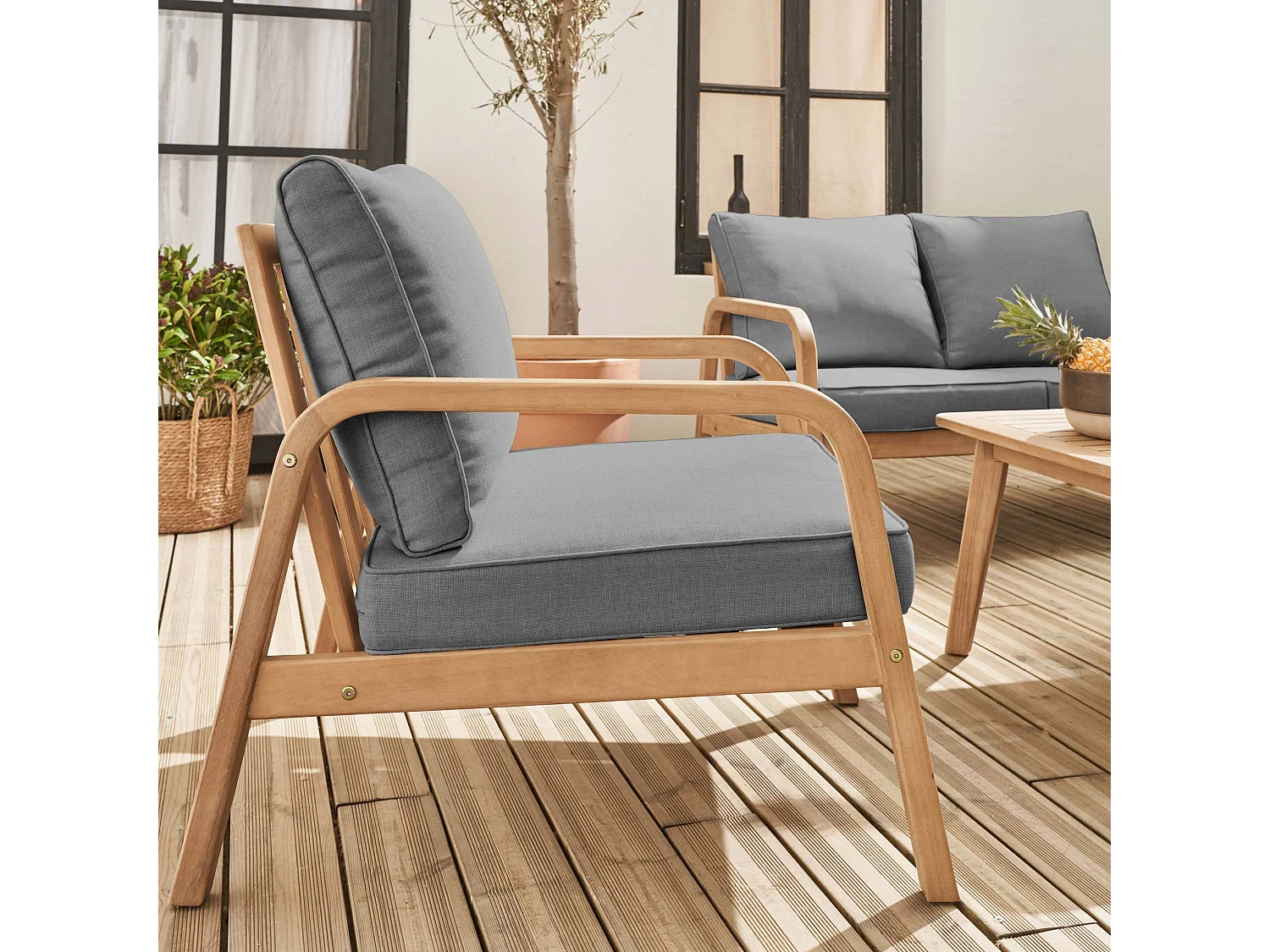 Conjunto de muebles de jardín de madera acacia, 4 plazas gris
