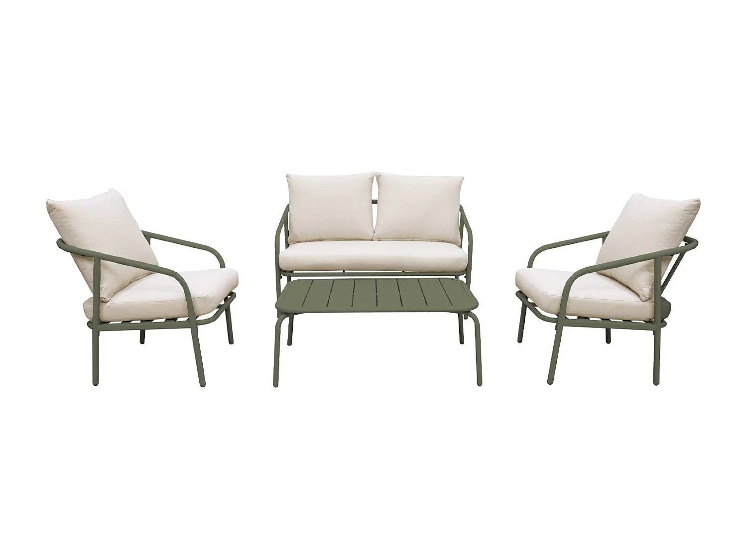 Conjunto de muebles de jardín de metal de 4 plazas verde kaki