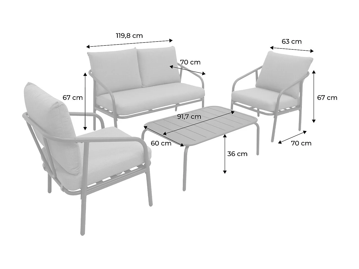 Conjunto de muebles de jardín de metal de 4 plazas verde kaki