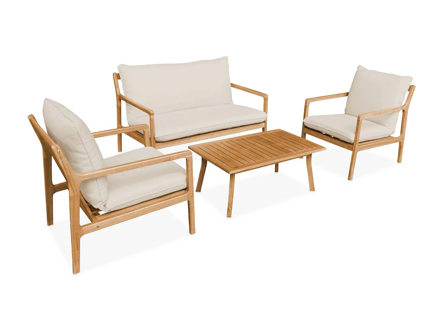 Salotto da giardino in acacia a 4 posti, beige