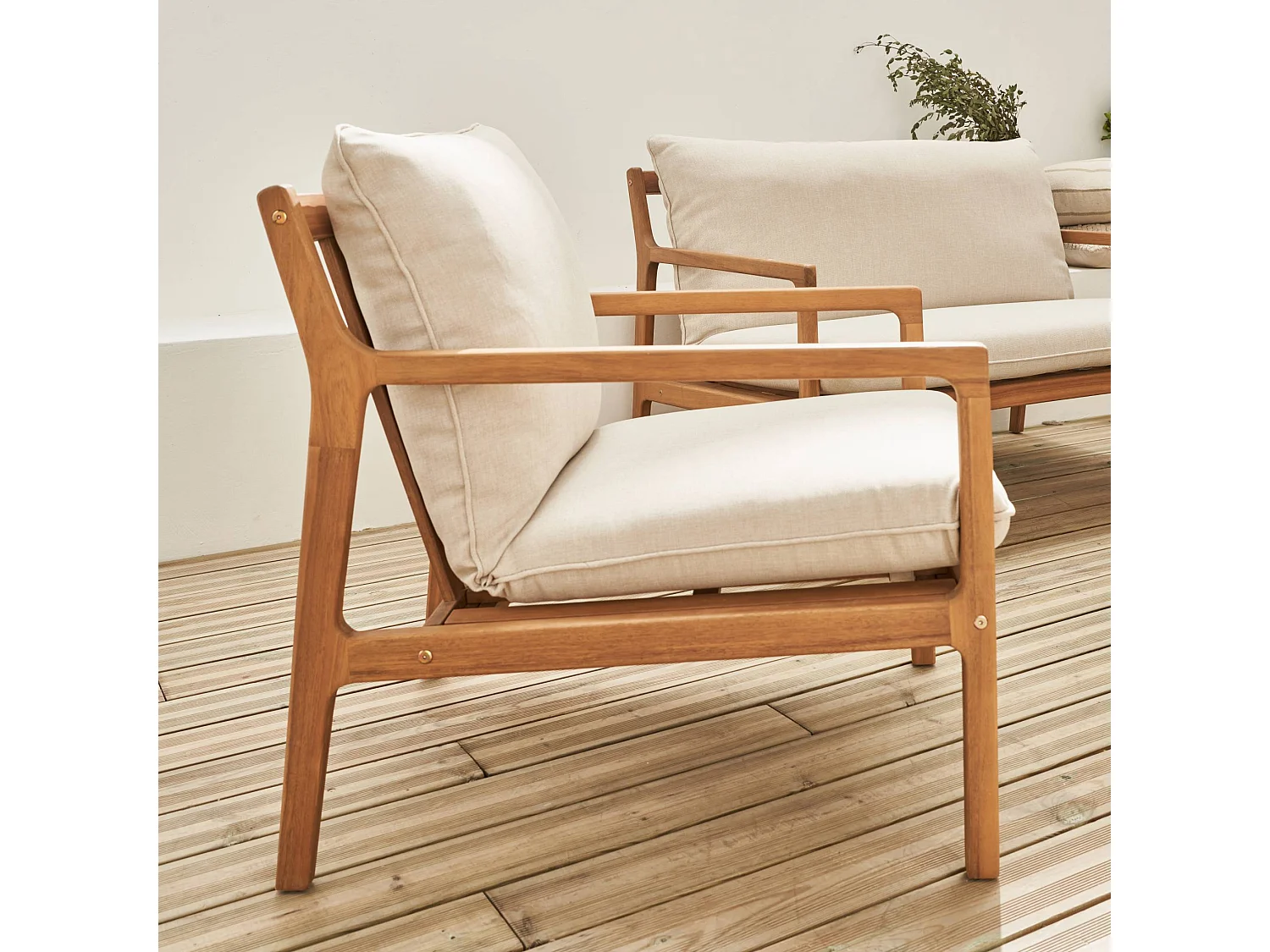 Salotto da giardino in acacia a 4 posti, beige