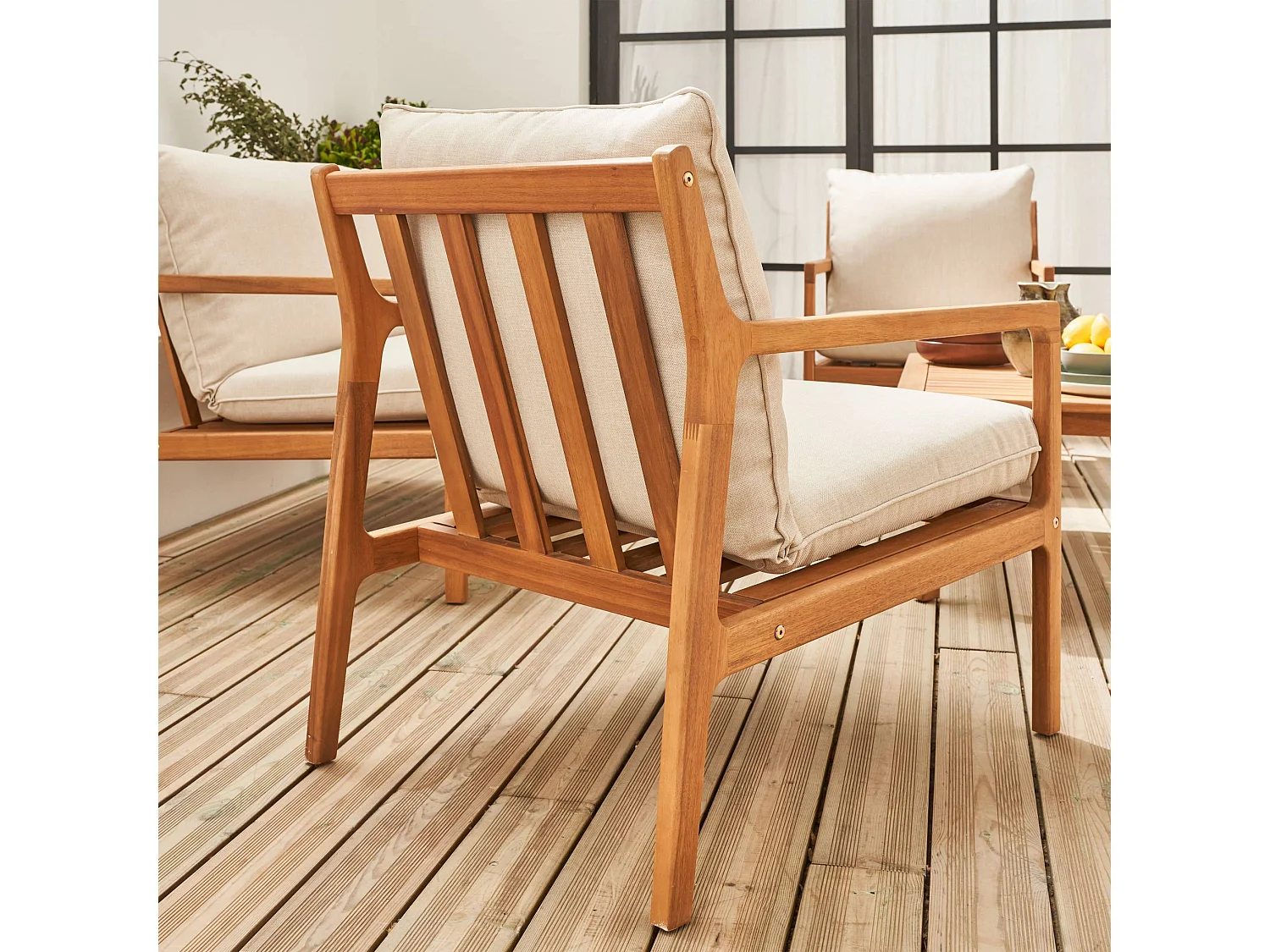 Salotto da giardino in acacia a 4 posti, beige