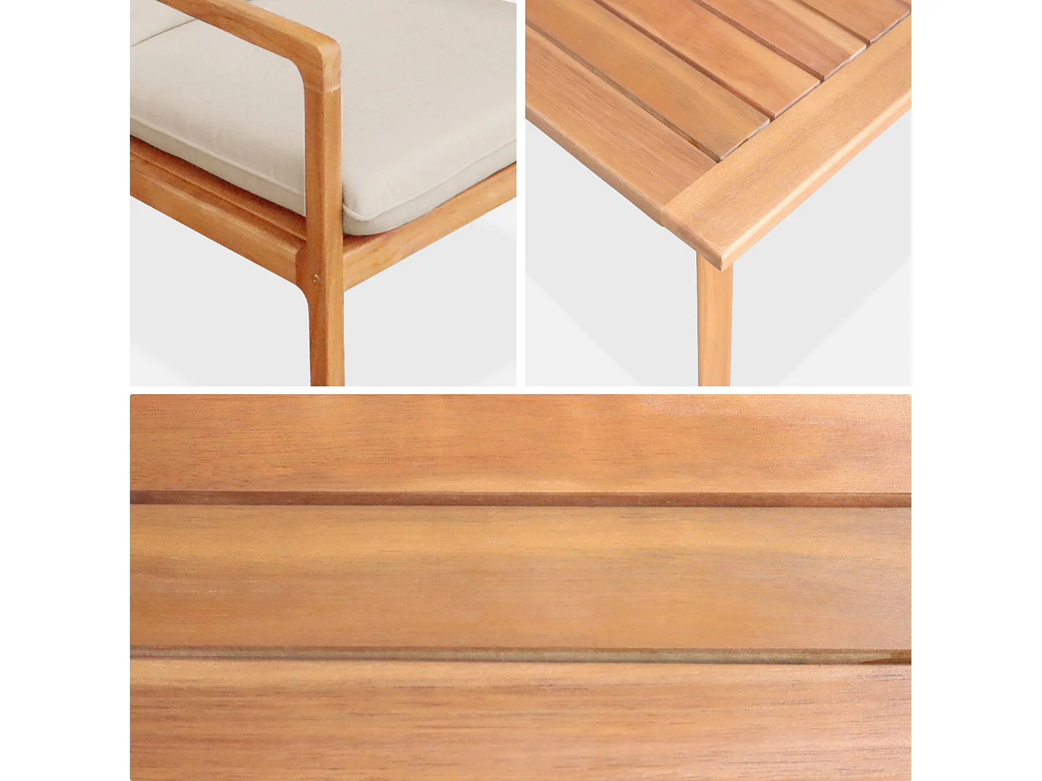 Salotto da giardino in acacia a 4 posti, beige