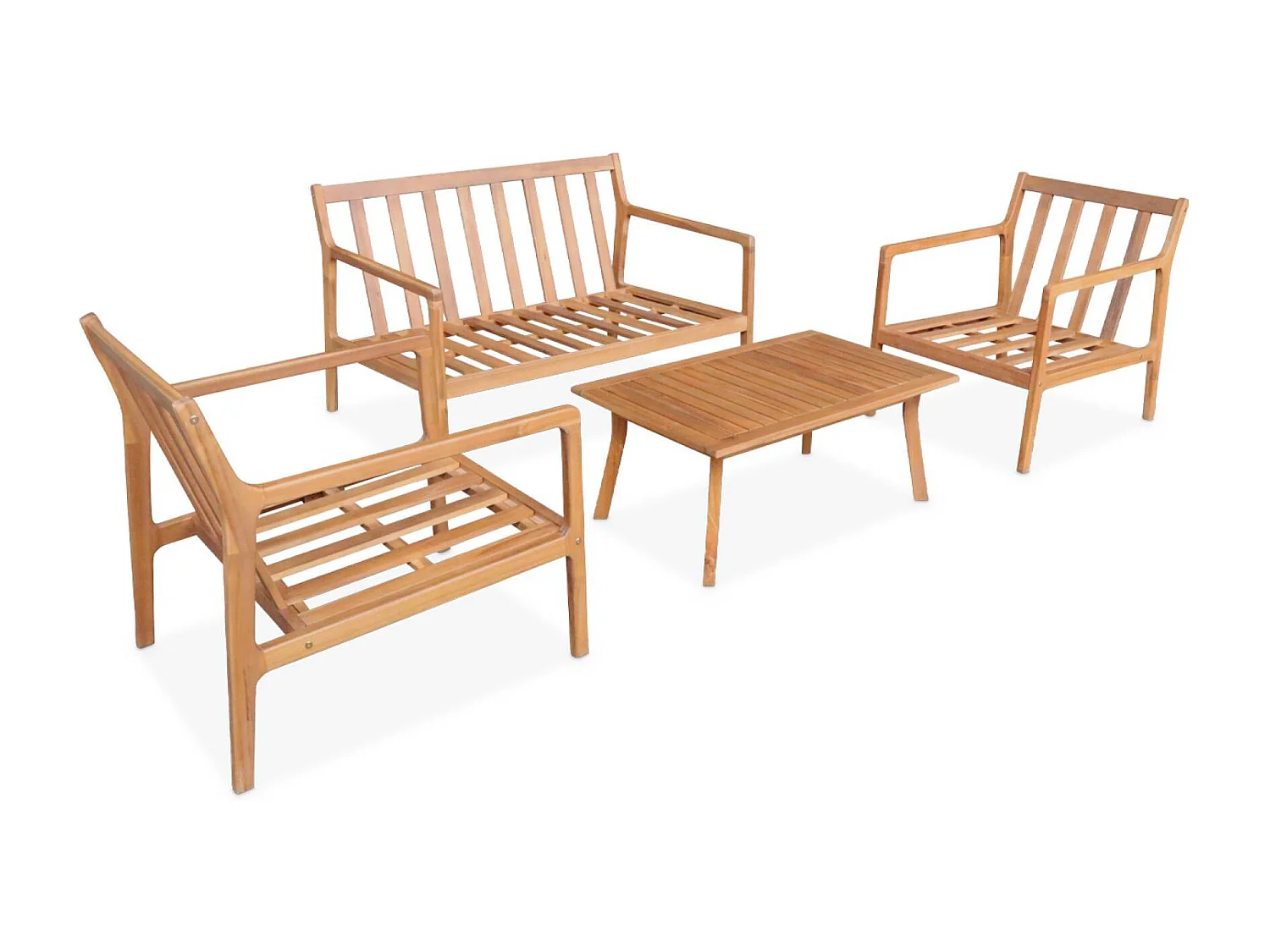 Salotto da giardino in acacia a 4 posti, beige