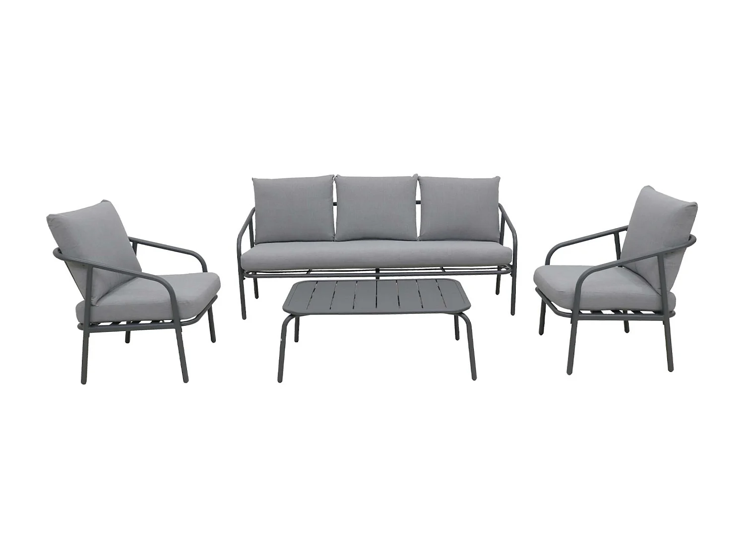 Salon de jardin en acier. structure anthracite. coussins gris. 5 places