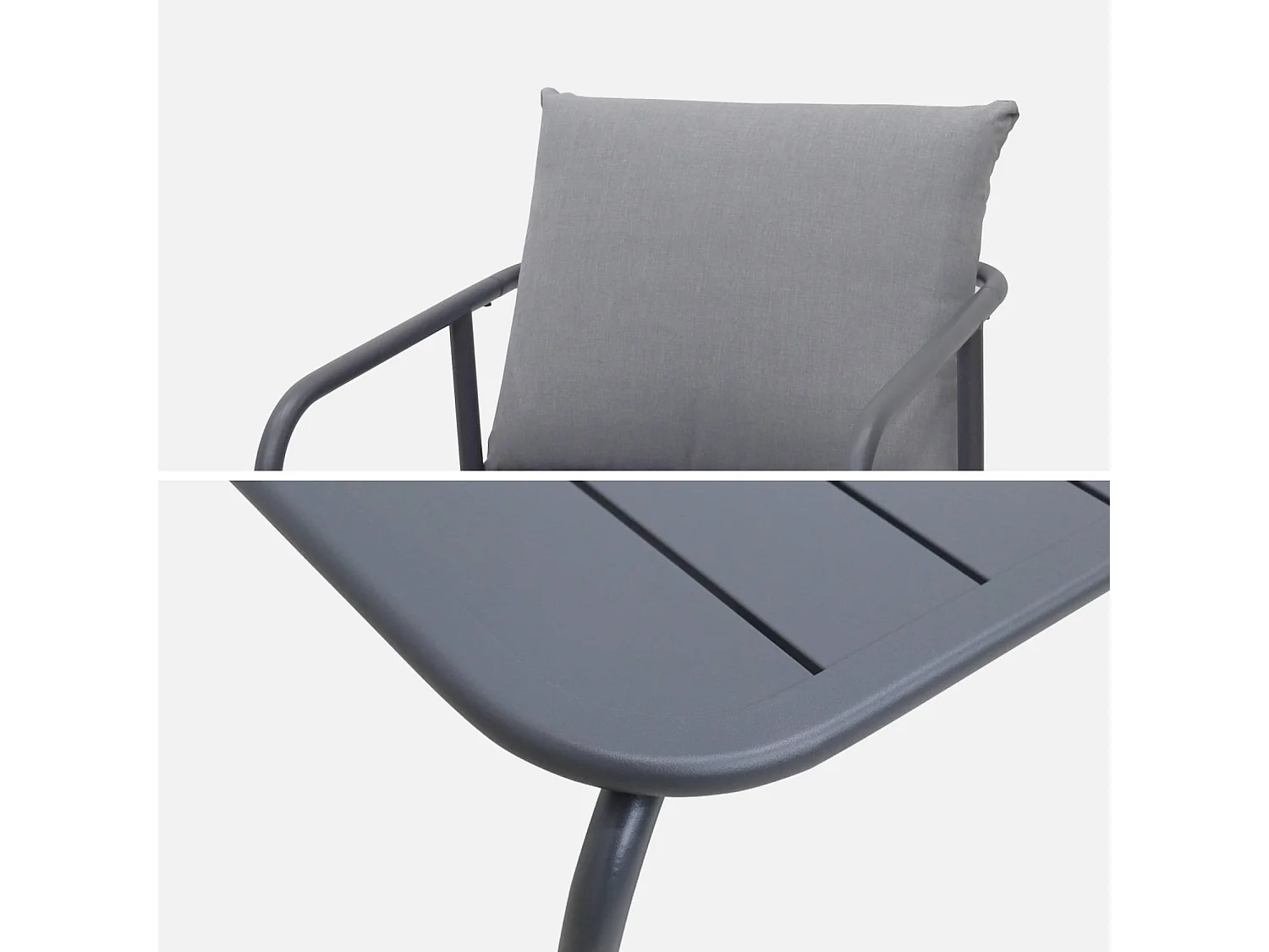 Salon de jardin en acier. structure anthracite. coussins gris. 5 places