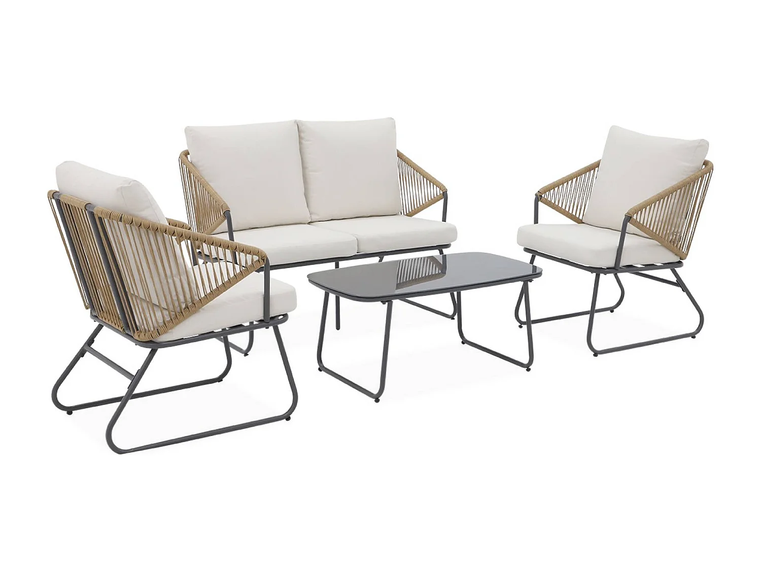 Set di mobili da giardino a 4 posti in metallo e resina con effetto