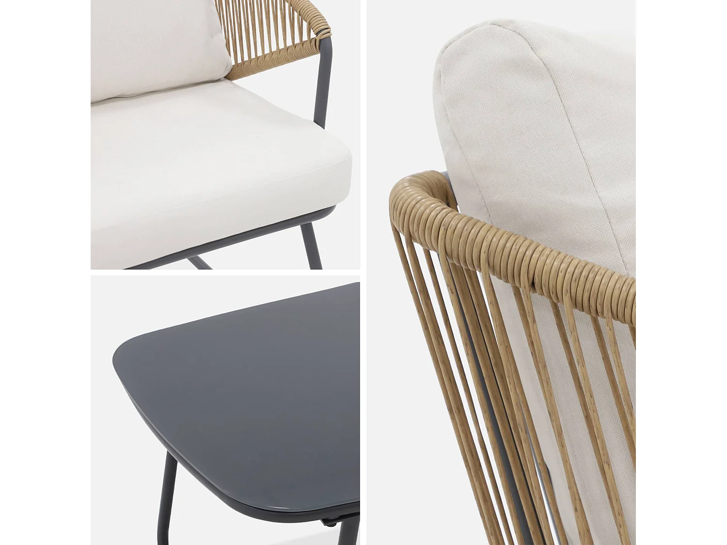 Set di mobili da giardino a 4 posti in metallo e resina con effetto