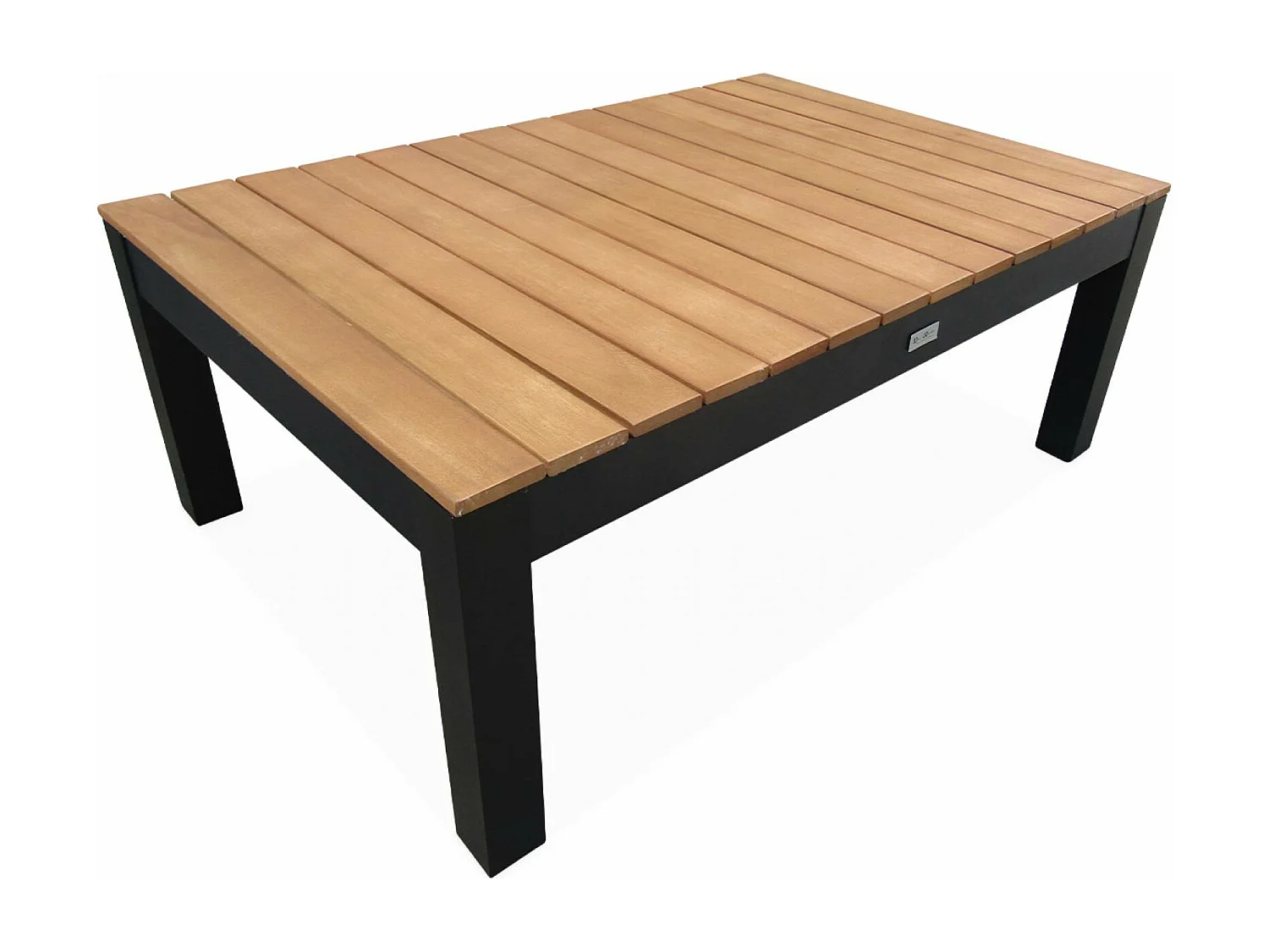 Salon de jardin 5 places en aluminium et eucalyptus – NAZCA – Structure noire. Coussins gris foncé