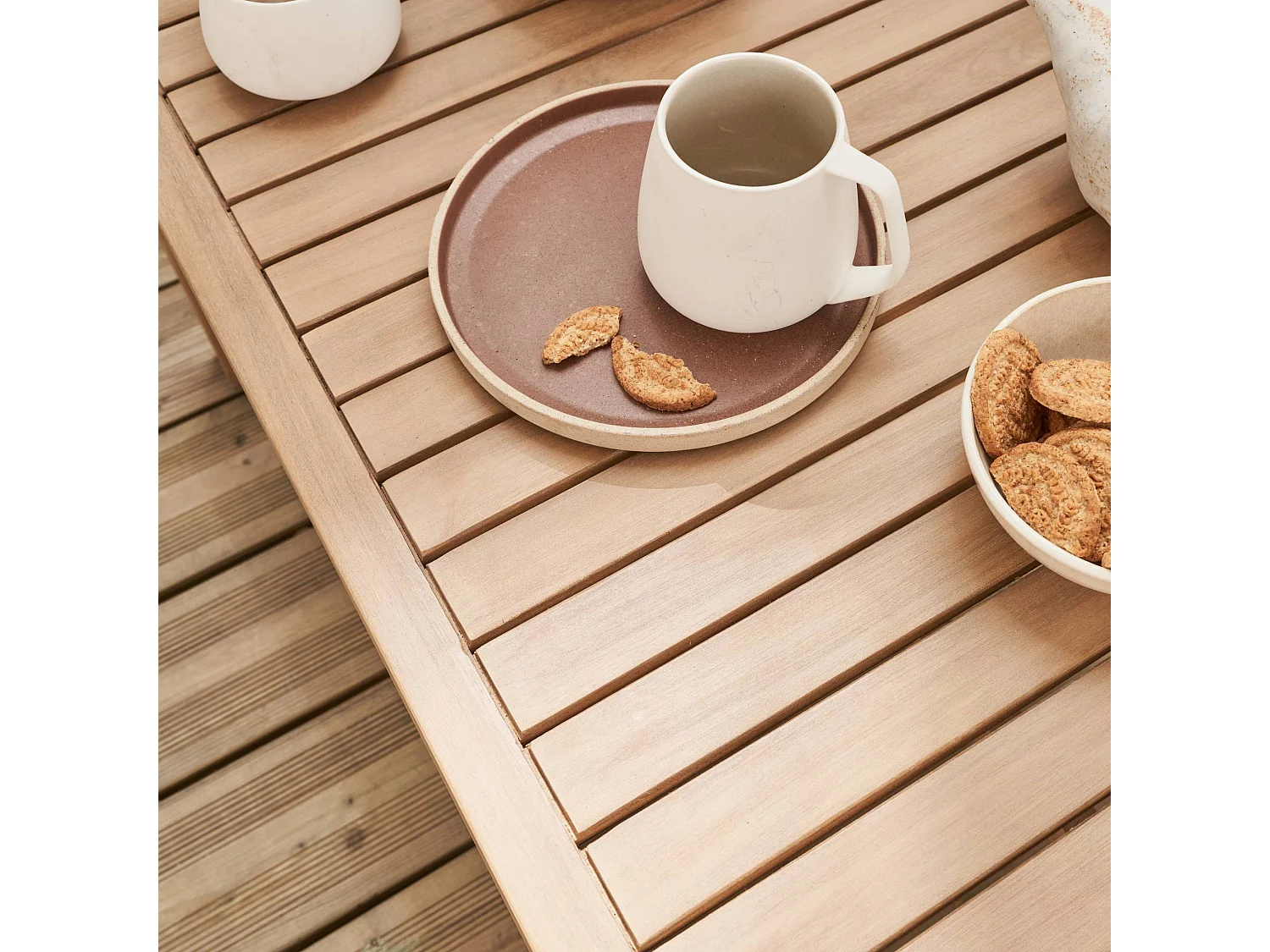 Salon de jardin en bois d'acacia et cordes beige. 4 personnes. ALISTE