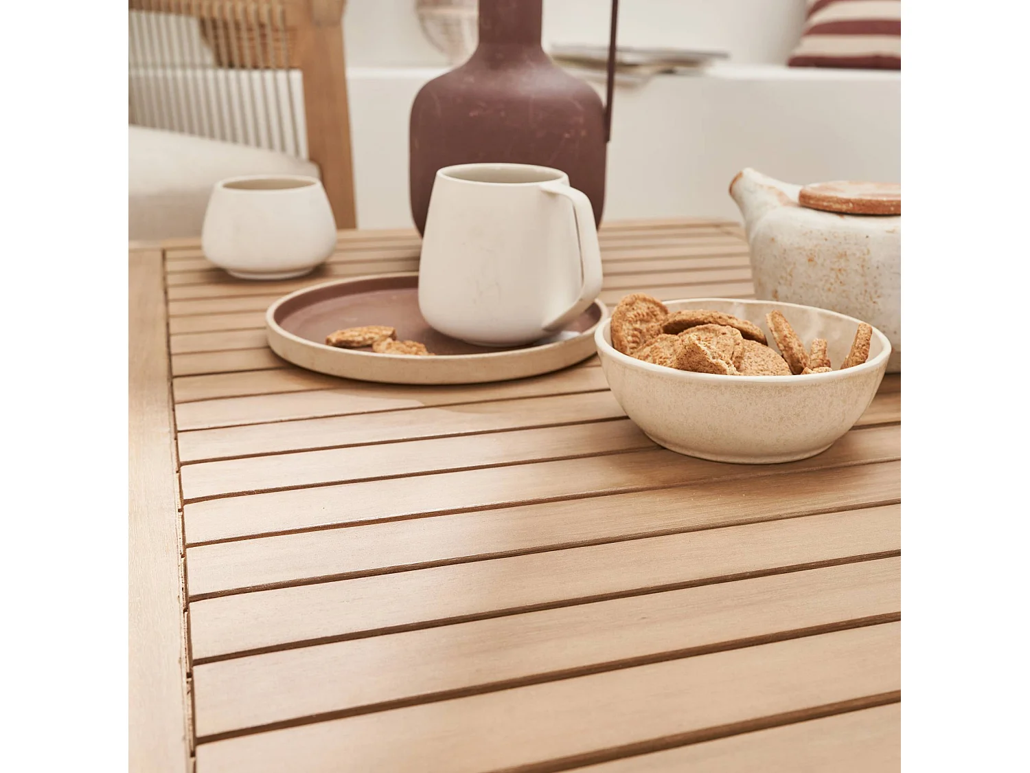 Salon de jardin en bois d'acacia et cordes beige. 4 personnes. ALISTE